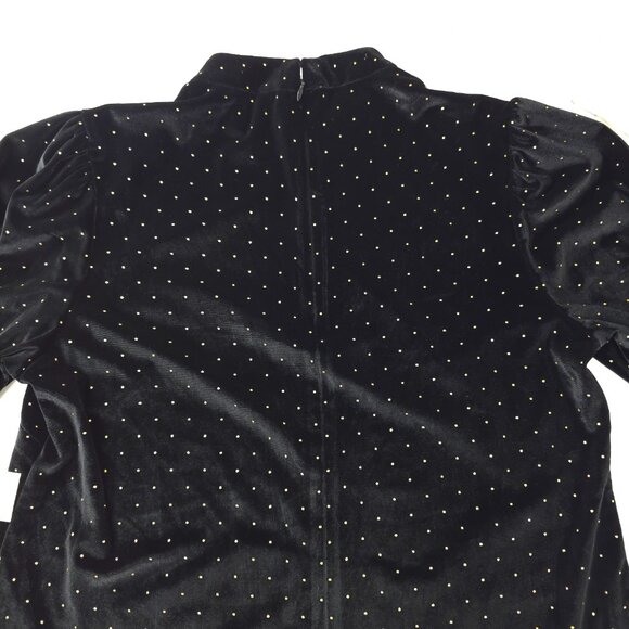 NWT Nanette Lepore Black Velvet Blouse Gold Polka Dots Mockneck Shirt SIZE LARGE - Picture 7 of 16